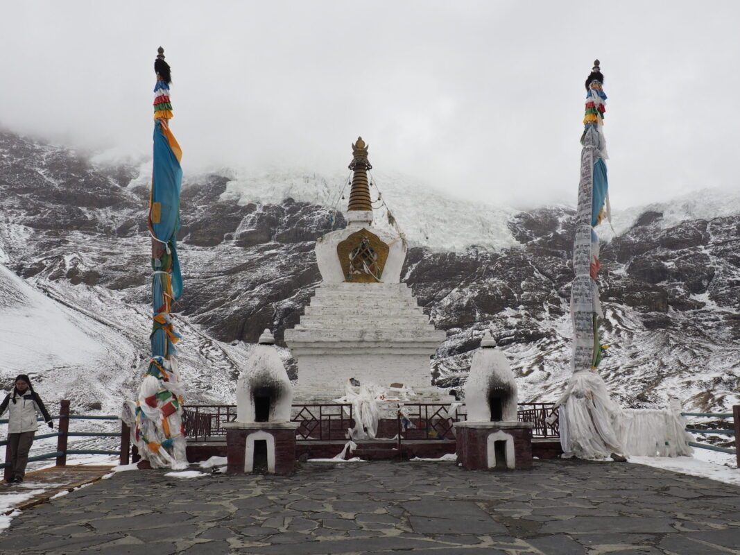 Stupa and praying flags en-route Tibet