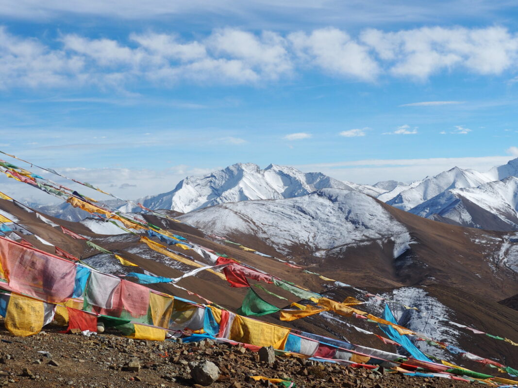 Praying flags and mountain in Tibet
