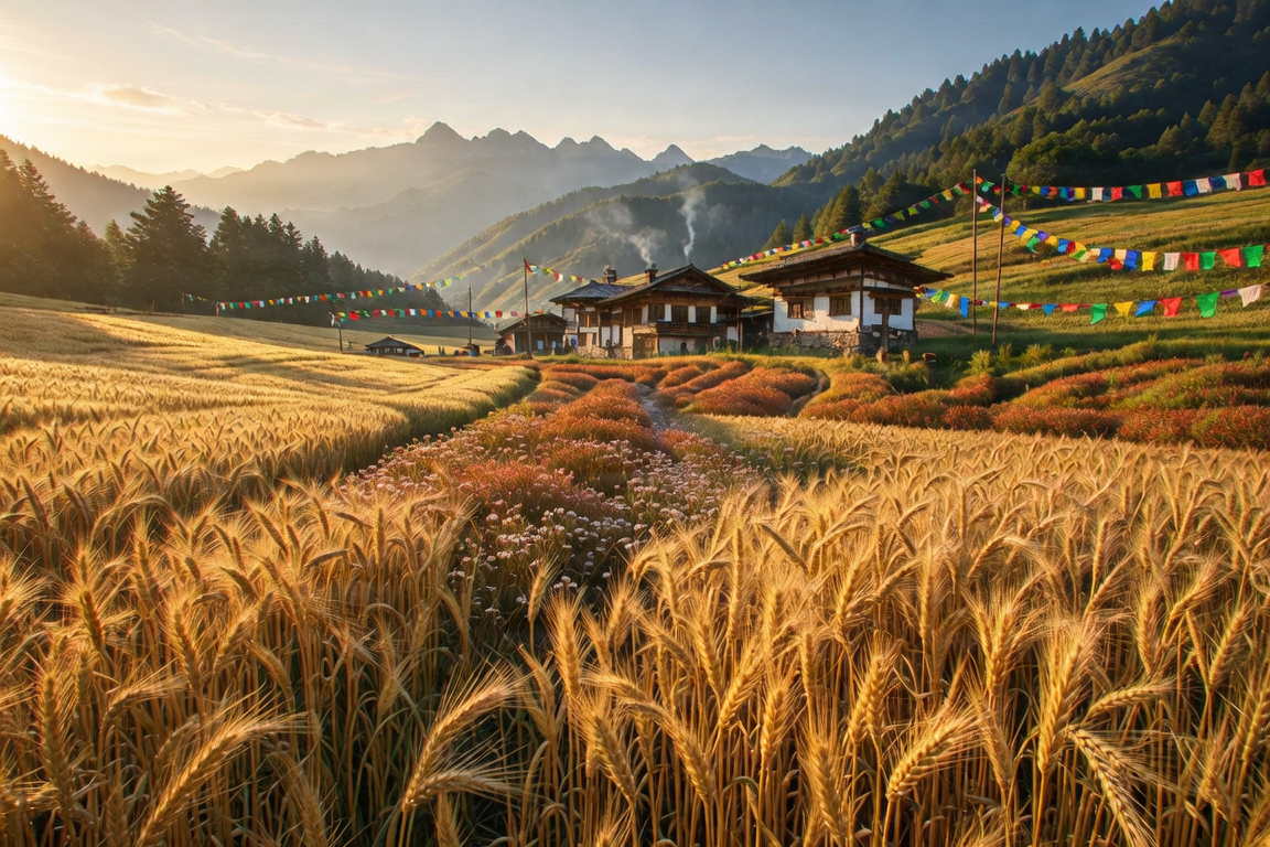High-altitude organic grain fields in Bhutan